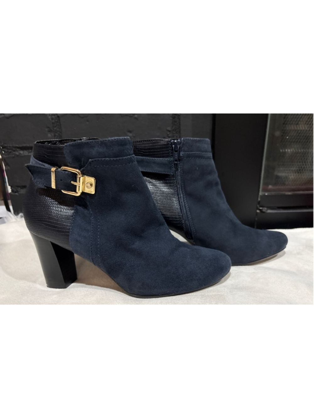 Women's Alfani Navy Suede Ankle‎ Boots & Booties Size 8 with Gold Buckle